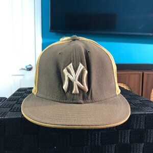 New York Yankees New Era 59FIFTY Fitted Hat 7 1/2 MLB Authentic Brown Gold Logo